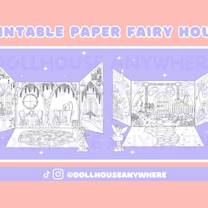 Libro para colorear imprimible Casa de hadas, portátil, plegable, bricolaje, casa de papel, Cottagecore, artesanía de papel, 8.5x11 pulgadas, descarga instantánea