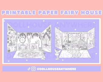 Printable Coloring Book Fairy House, Portable, Foldable, DIY, Paper House, Cottagecore, Paper Craft, 8.5x11inch, Instant Download