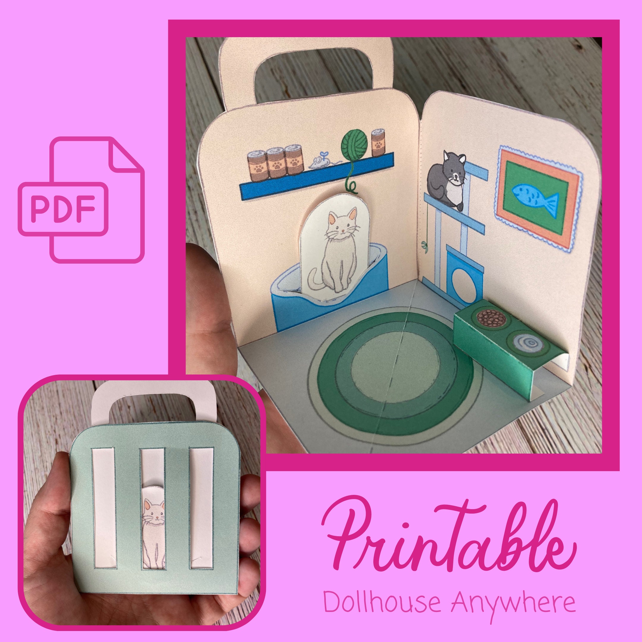 Printable Pocket Pet Friend: Cat, Paper Cat House, Portable, Pocket ...