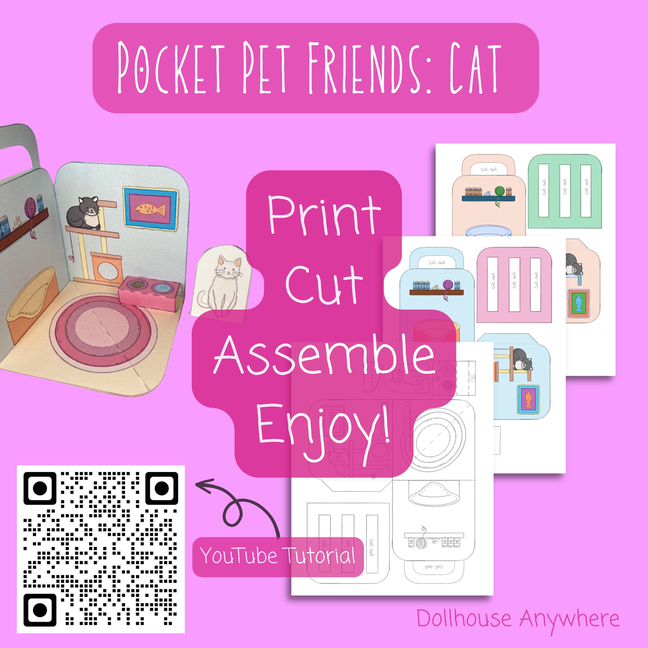 Printable Pocket Pet Friend: Cat, Paper Cat House, Portable, Pocket ...