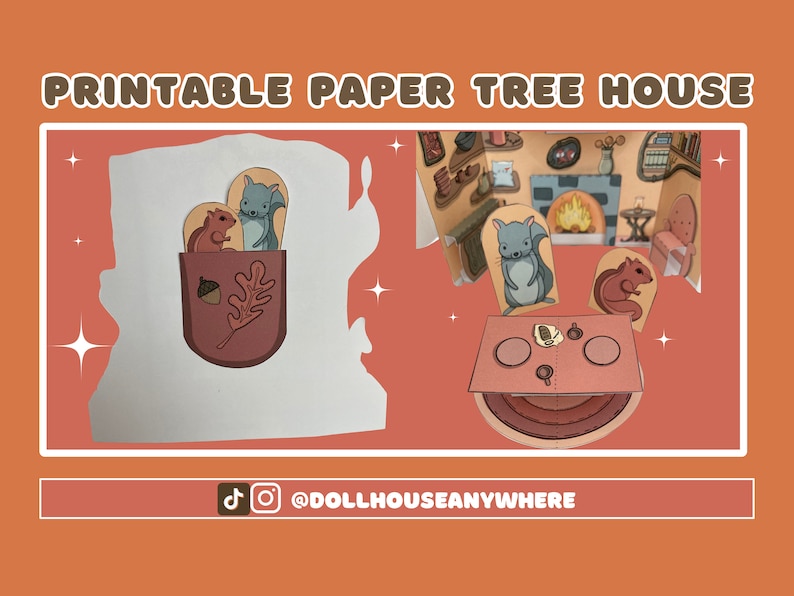 Printable Pop Up Dollhouse, Full-Color, Paper Tree House, Portable, Foldable, DIY, Party Activities, Paper Craft, 8.5x11inch, Digital Item image 7
