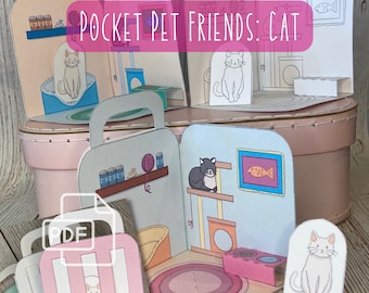 Printable Pocket Pet Friend: Cat, Paper Cat House, Portable, Pocket-sized Paper Toy, Printable, Paper Craft, Desk Pet, Digital Download, Cat