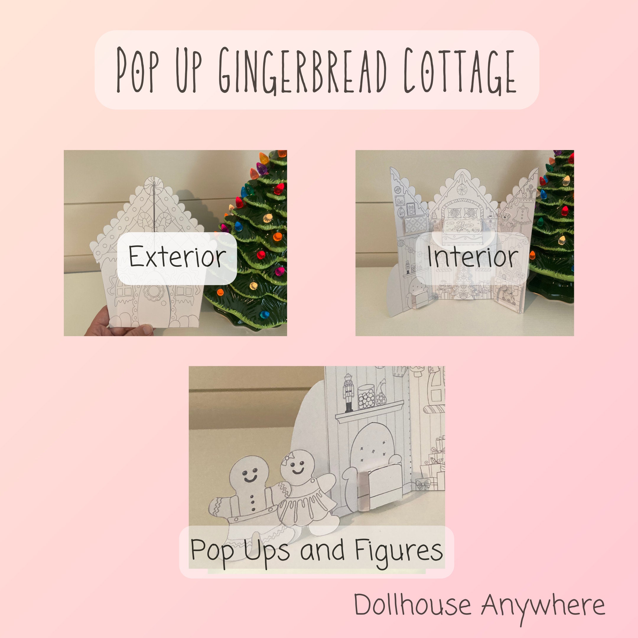 Printable Gingerbread Cottage, COLORING BOOK VERSION, Paper House ...