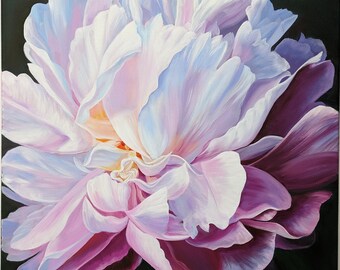 Peony Macro flower Oil painting on stretched canvas
