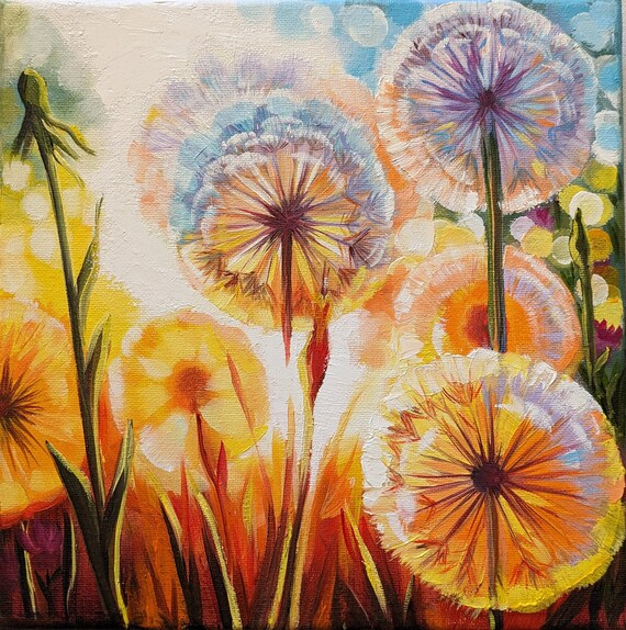 Dandelions Sunset Flowers Decorative art work oil painting on stretched canvas