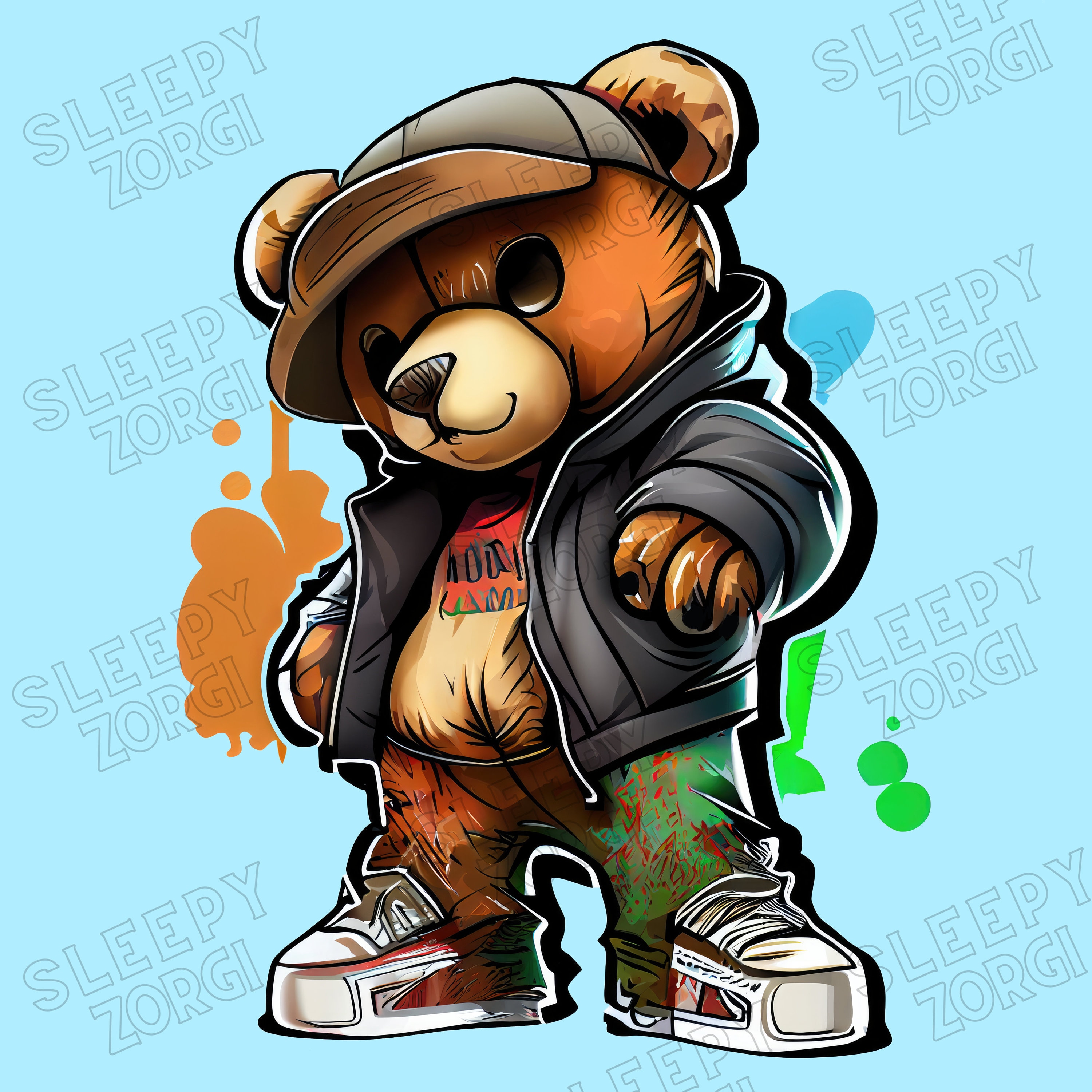 SZ99 Hip Hop Teddy Bear PNG, PNG Sublimation Design for Shirts, Bear