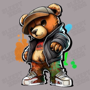 SZ99 Hip Hop Teddy Bear PNG PNG Sublimation Design for - Etsy
