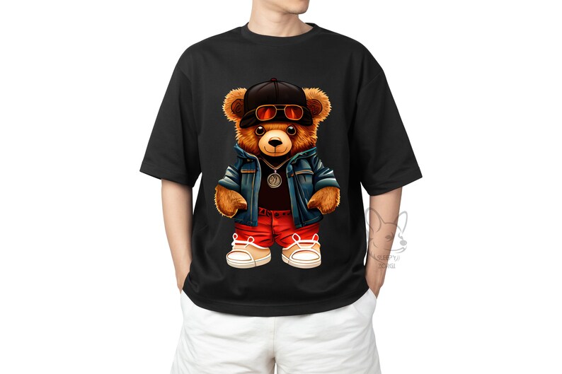 SZ117 Teddy Bear Wearing Streetwear PNG, PNG Sublimation Design for ...