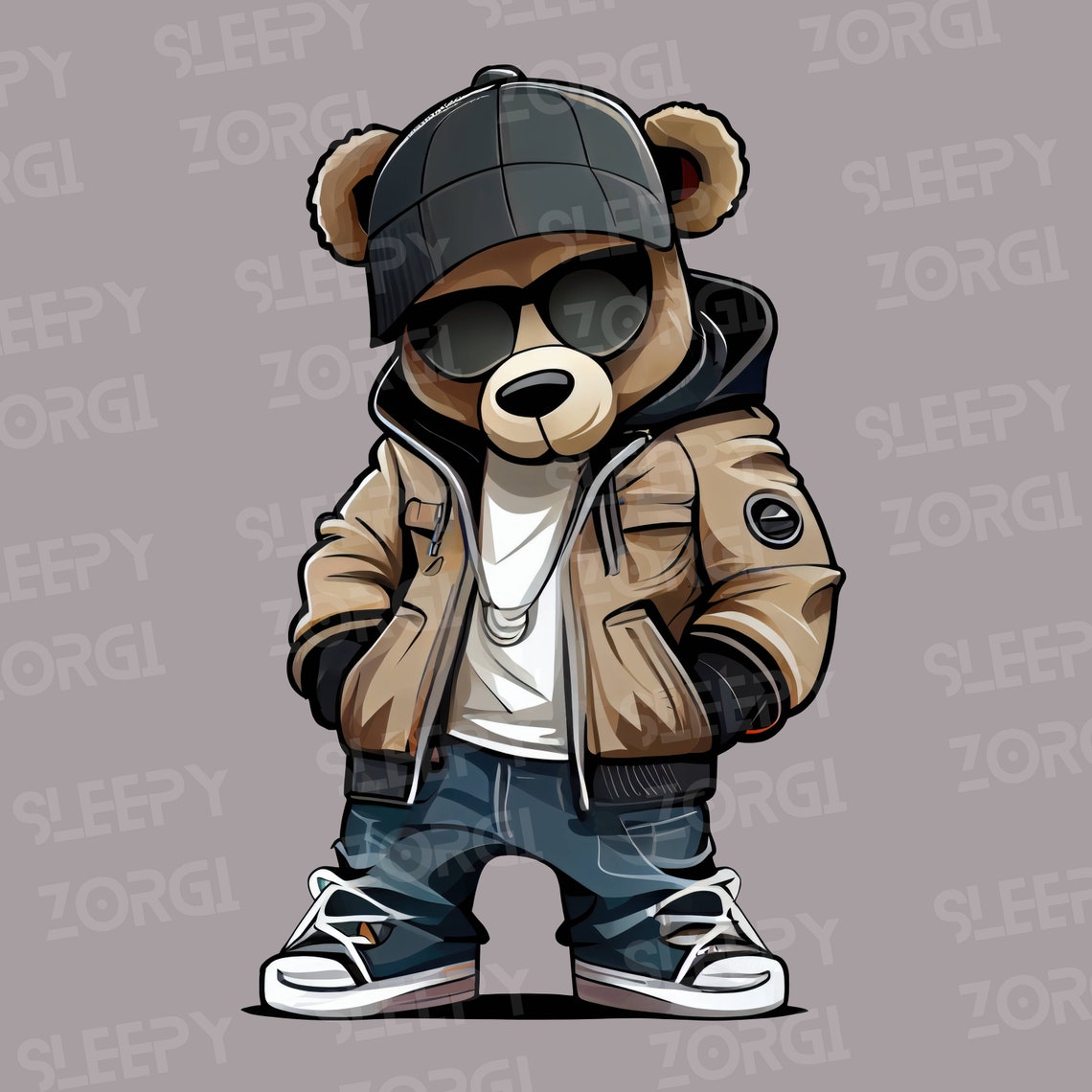 SZ55 Teddy Bear Wearing Streetwear PNG, PNG Sublimation Design for ...