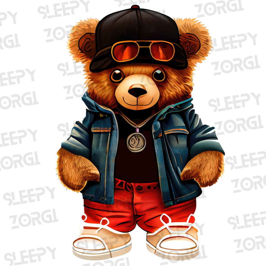 SZ117 Teddy Bear Wearing Streetwear PNG, PNG Sublimation Design for ...