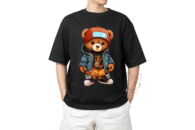SZ115 Teddy Bear Wearing Streetwear PNG, PNG Sublimation Design for ...