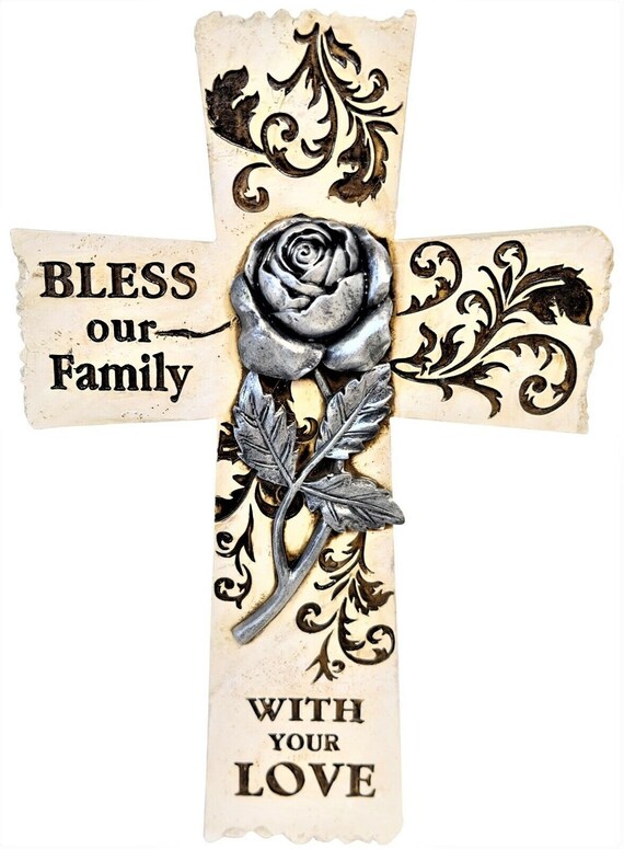 Rose God Bless Our Family With Love Wall Hanging Cross Decor Etsy