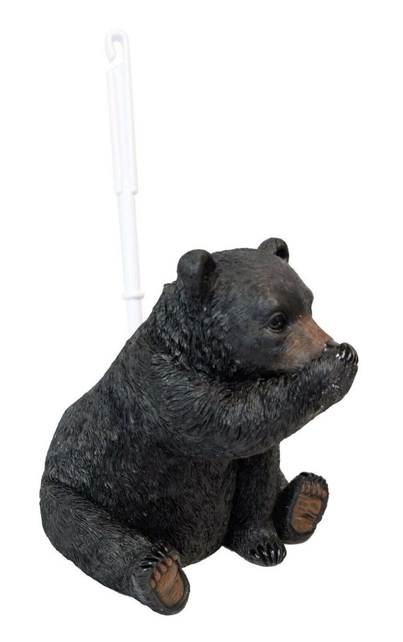 Black Bear Toilet Bowl Cleaner Brush & Holder Cabin Log Lodge