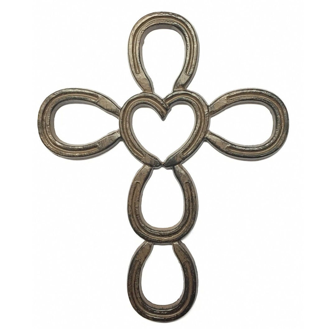 Cast Iron Wall Hanging Cross Horseshoe Heart Décor Spiritual Art