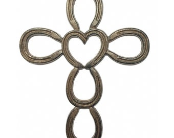 Cast Iron Wall Hanging Cross Horseshoe Heart Décor Spiritual Art Religious Gift