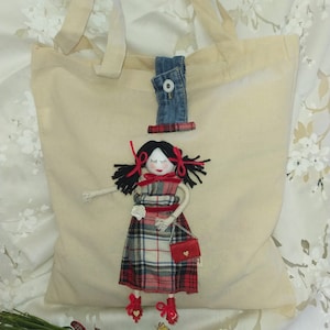 Halloween Handgemachte Puppe Verliebte Öko-Baumwolltasche, Strapazierfähige Einkaufstasche, Mehrzwecktasche, Wiederverwendbare Einkaufstasche, Umweltfreundlich, Stofftasche