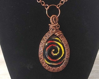 Wire weave and enamel  Pendant - Colorful wire wrapped Boho Statement Necklace - enamel - swirly