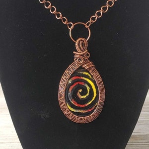 Wire weave and enamel Pendant Colorful wire wrapped Boho Statement Necklace enamel swirly image 1