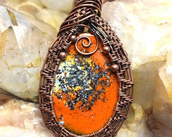 Copper Enameled and Wire Wrapped Necklace, Unique Jewelry, Boho Jewelry