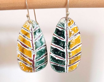 Dangle earrings - Enameled Copper - Leaf Drop Earrings