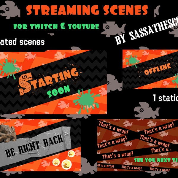 Splatoon 3 Stream Animated Scenes + 1 Static Offline Screen | Salmon Run Scenes for Livestreaming | Overlays | INSTANT DOWNLOAD!