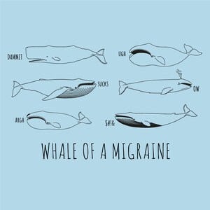 Whale of a Migraine Shirt, Headache Sick Cute Spoonie Tee, Invisible Chronic Illness Hidden Disability, Sensitive Dizzy Brain Pain Warrior