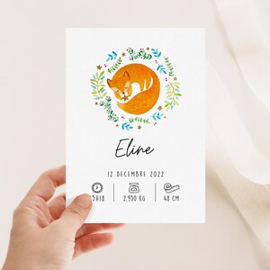 Affiche naissance Renard | Cadeau de naissance personnalisé avec prénom et détails | * Détails dorés *
