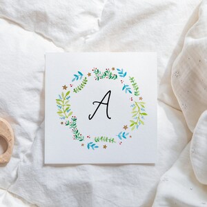 Carte naissance Fleurs | Cadeau de naissance personnalisé avec lettre du prénom | * Détails dorés *