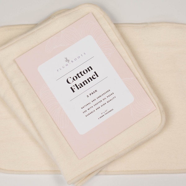 3 Pack of Organic Cotton Flannel For Castor Oil Pack, Made Of Unbleached Cotton Flannel, Reusable, Highly Absorbent, and Extremely Soft