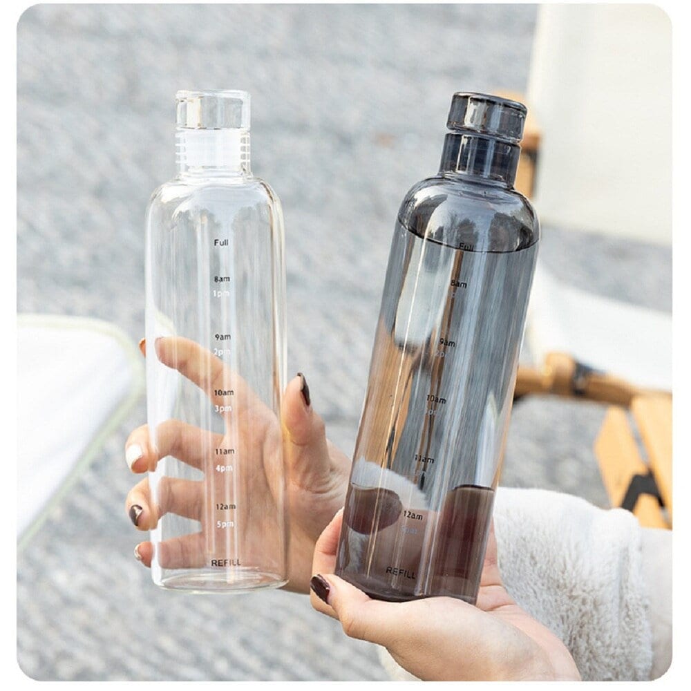 Clear Glass Water Bottles With Time Marker – The Spirit of Water