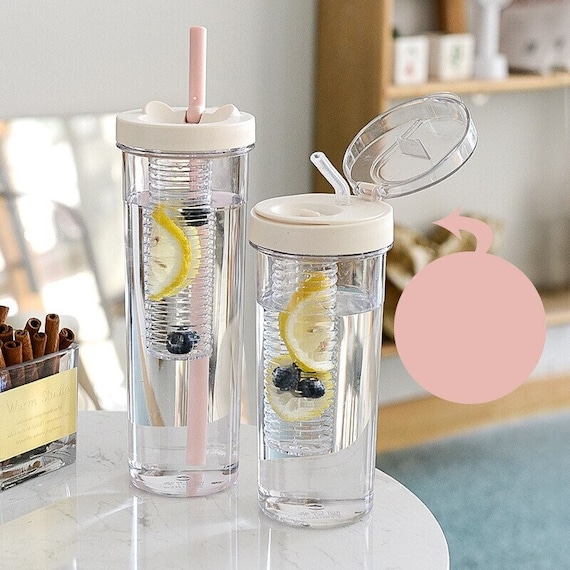 Water Bottle With Lid and Straw, Built-in Filter, Fruit Tea Glass