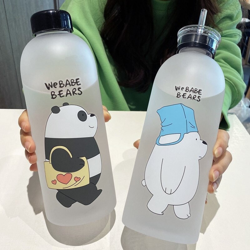 1L Water Bottles, Cute Panda Bear Cup With Straw, Transparent