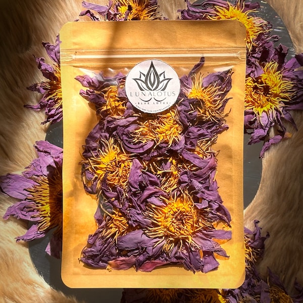 Lotus bleu d'Égypte de qualité supérieure 100 % biologique • Nymphaea caerulea • Luna Lotus • 10-50 g de fleurs séchées entières