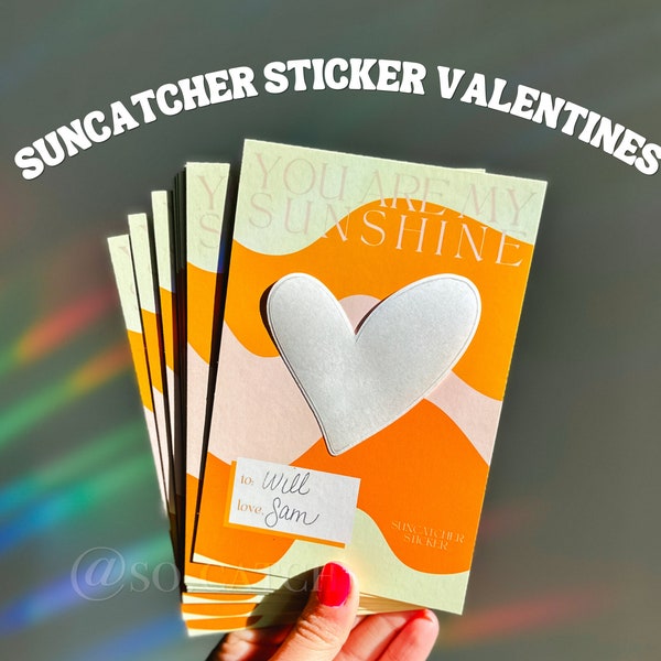 You Are My Sunshine Valentines with Heart Shaped Sun Catcher Stickers | Unique Valentine's Day Gift | Removable Window Decal Rainbow Maker