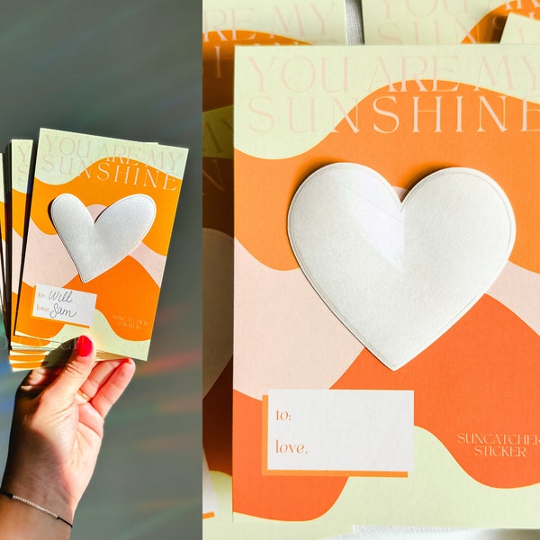 SUNCATCHER STICKER VALENTINES | "You Are My Sunshine" | School Valentines Rainbow | Removable Window Decal |Unique Heart Gift Card