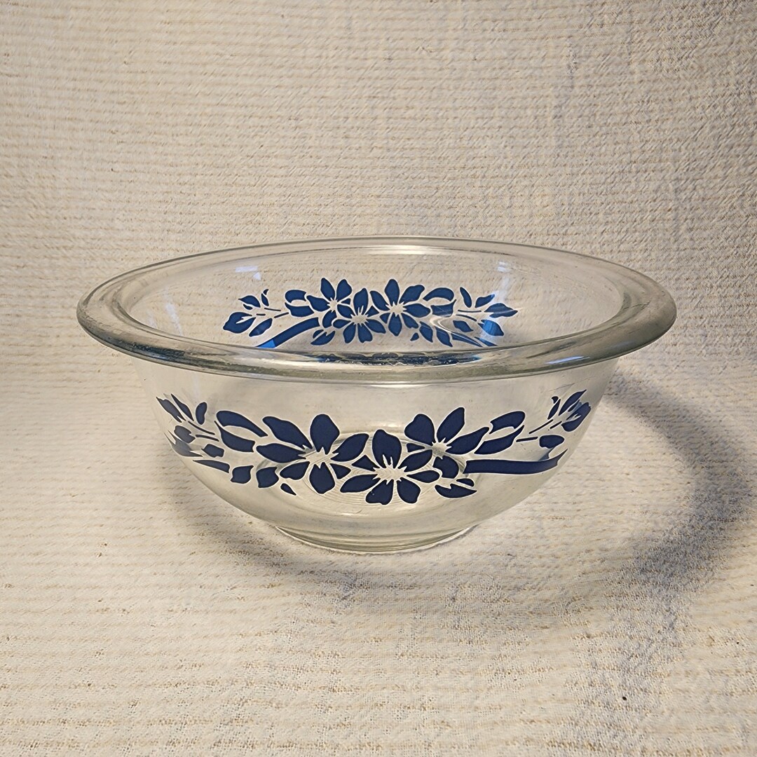 Vintage Pyrex Clear Blue Flowers Ribbon 322 - Etsy