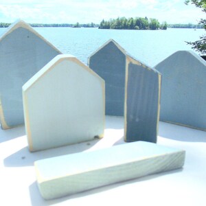 Blue Blank Wood Pieces, Unfinished Wood Houses,Craft Wood Houses, Wood Blanks, Small Wood House Sets, Handmade Small Wood Houses, House Sets