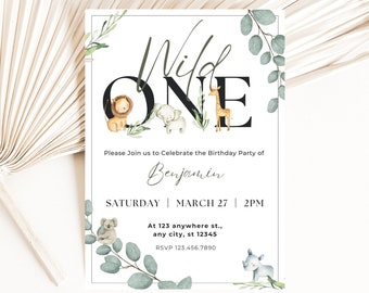 Invitación a la tarjeta de cumpleaños Wild One - Invitación digital instantánea para el día B del niño - Plantilla editable e imprimible - E-vite