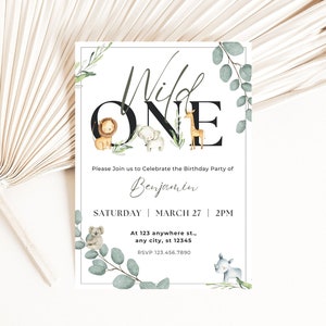 Invitation Wild One Birthday Card - Invitation numérique instantanée Kid B-day - Modèle modifiable et imprimable - E-vite