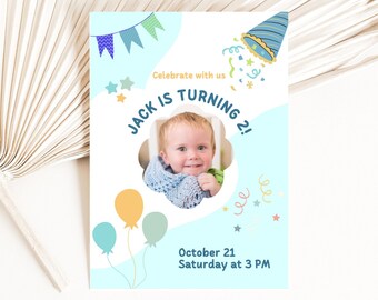 Invitación a tarjeta de cumpleaños infantil - Invitación digital instantánea para el día B del niño - Plantilla editable e imprimible - E-vite