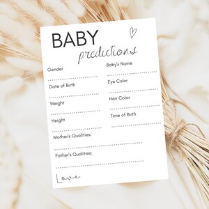 Prédictions minimalistes pour bébé - Jeu de baby shower - Invitation instantanée numérique - Modèle modifiable et imprimable - E-vite