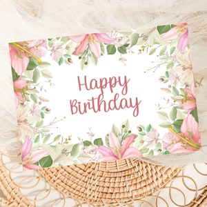 Floral Happy Birthday Card Wishes - Digitale instant Download - Bewerkbare en afdrukbare sjabloon