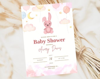 Invitación a tarjeta Baby Shower Girl - Invitación digital instantánea - Plantilla editable e imprimible - E-vite