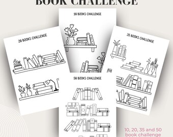 Desafío de lectura de 10, 20, 35 y 50 libros / Seguimiento del desafío de lectura imprimible / Planificador de lectura de libros para objetivos anuales / Planificador Booklover