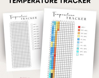 Diario de seguimiento de temperatura / Celsius y Fahrenheit / Registro diario de temperatura meteorológica codificado por colores / Resumen meteorológico anual imprimible