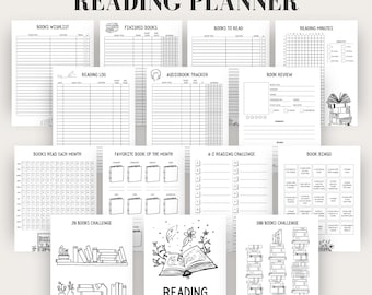 Paquete de planificador de lectura / Diario de lectura de libros imprimible / Reseñas, registros anuales y mensuales, registros, desafíos, bingo / Archivo PDF