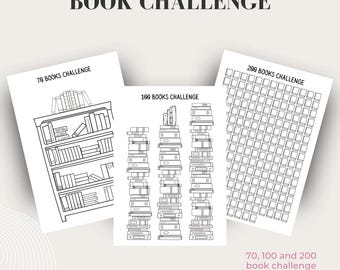 Desafío de lectura de 70, 100 y 200 libros / Seguimiento del desafío de lectura imprimible / Planificador de lectura de libros para objetivos anuales / Planificador Booklover