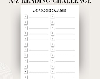 A-Z Lese Challenge Tracker | Buch-Challenge Printable | Leselogbuch für Buchliebhaber