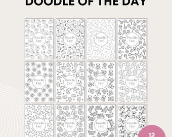 Doodle del día / 12 páginas para colorear / Doodle del mes / Descarga digital - Paquete 2