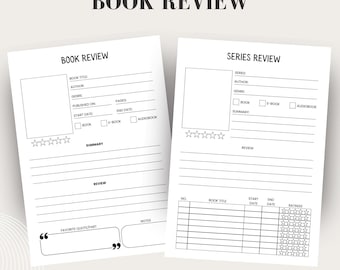 Reseñas de libros y reseñas de series de libros / Plantilla imprimible para reseñas de libros / Diario de lectura digital para amantes de los libros